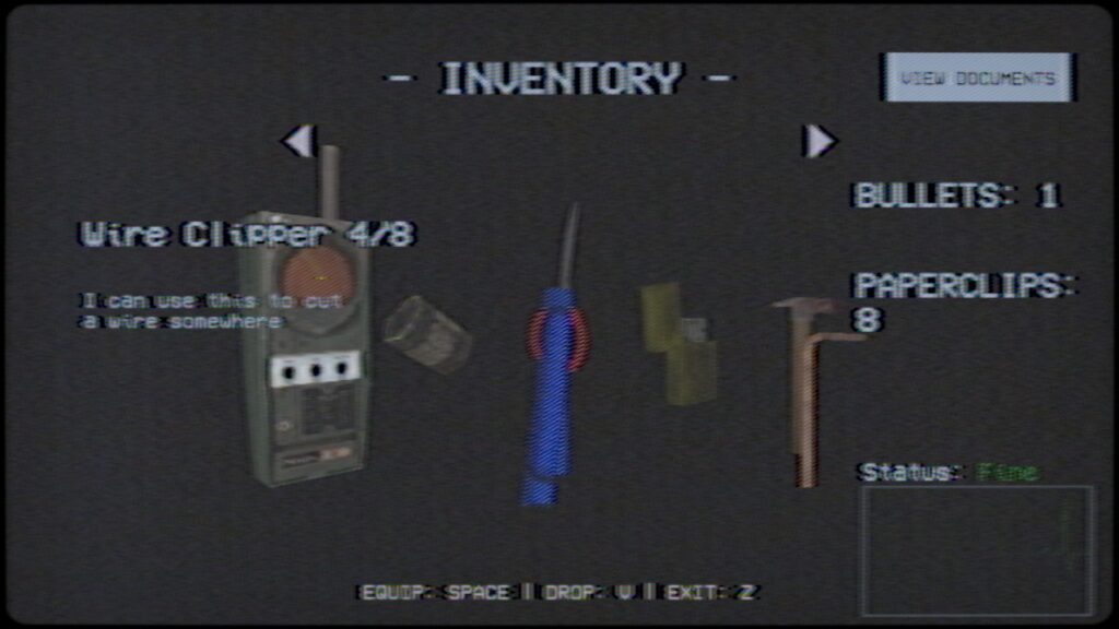 A scrolling inventory menu of items