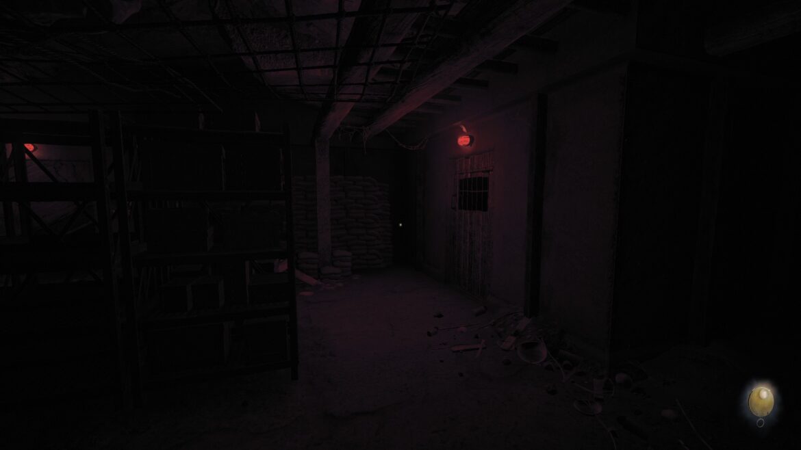 A dark room is illuminted by a red light
