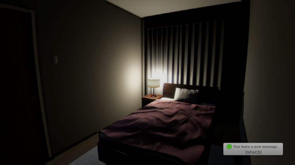 A beside lamp illuminated a dark bedroom.