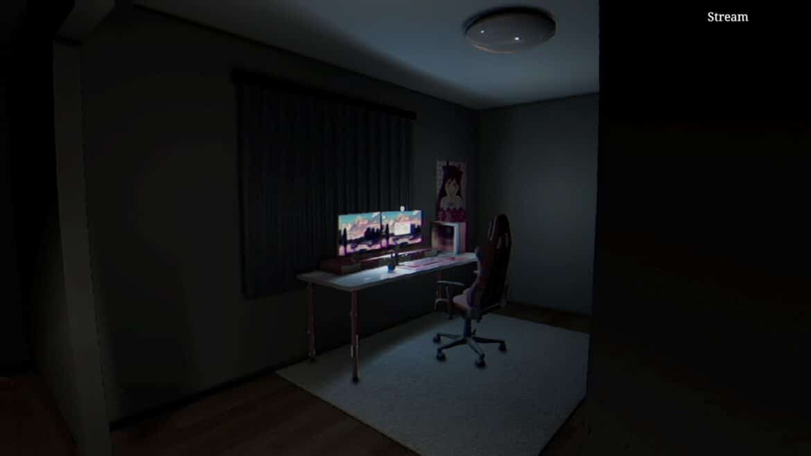 A desktop computer monitor lights up a dark room