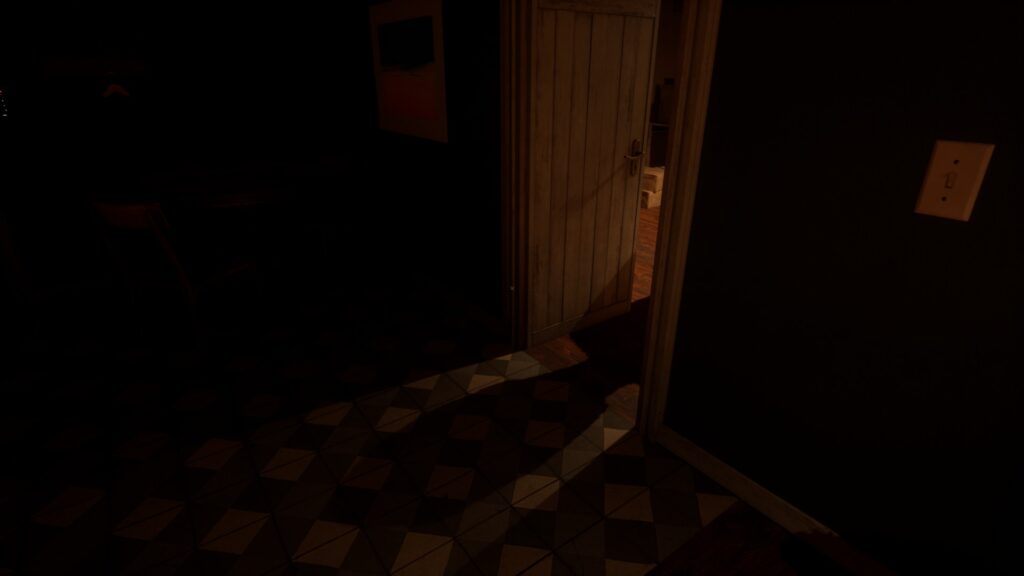 A long shadow is cast out of a bedroom door