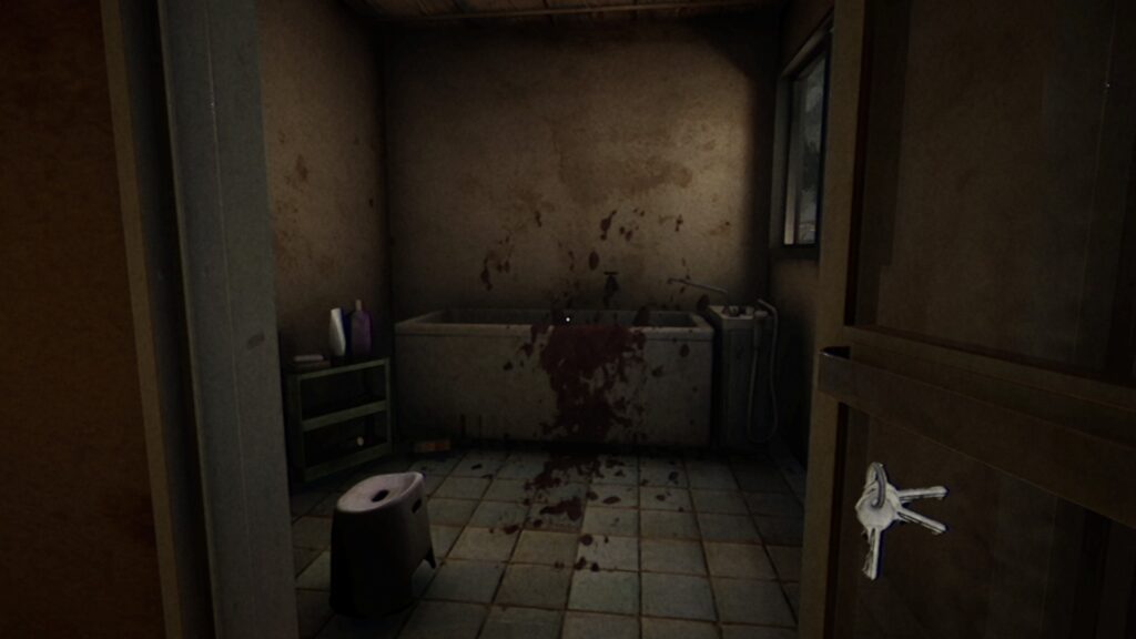 A bathoom featuring a bathtub covered in blood