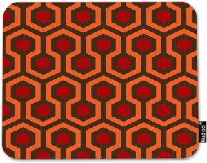 A orange and red hexagonal mouse pad